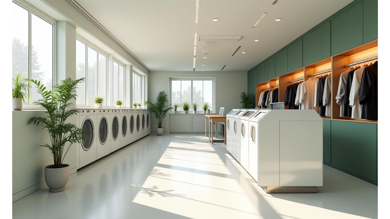 Intérieur moderne du pressing Nettoyage Éclat Paris